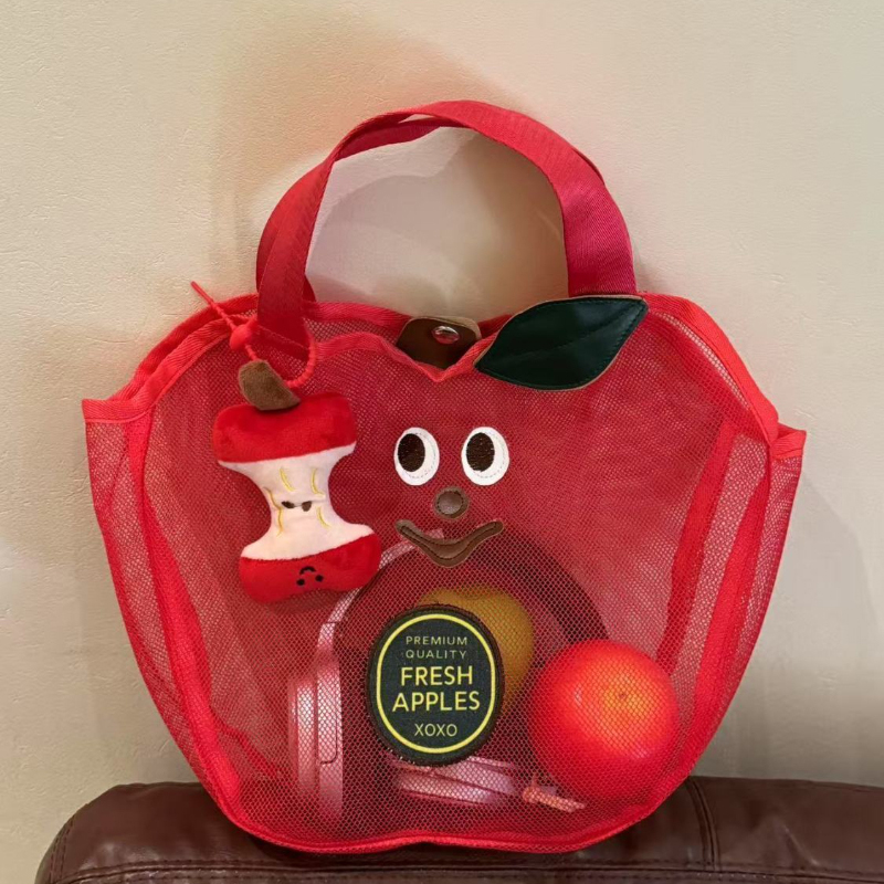 Travel Accessories Toiletry Bag - Cute Apple Mesh Handbag Niche Fruit-shaped