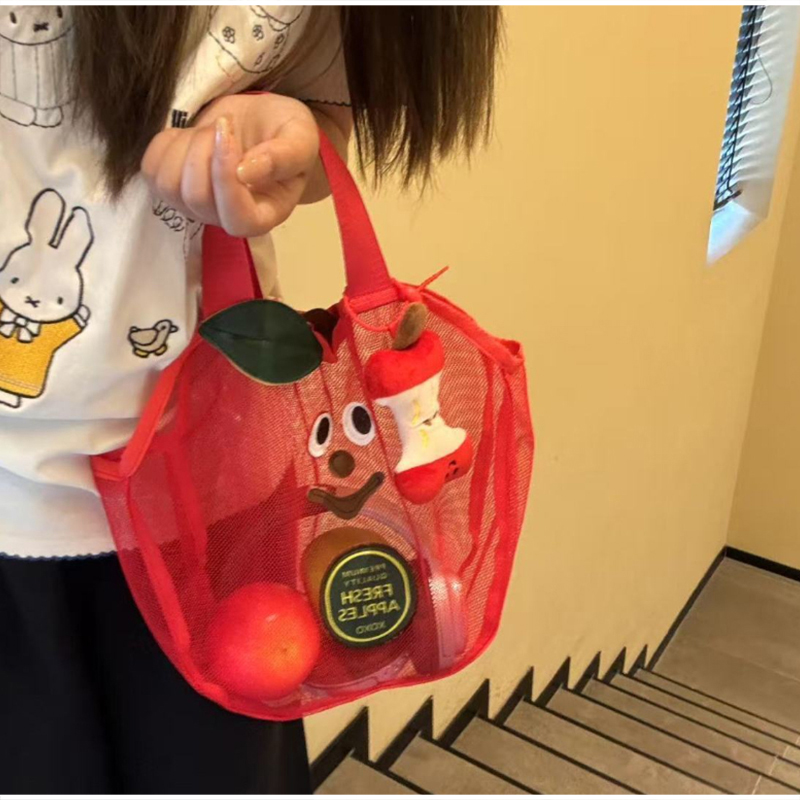 Cute Apple Mesh Handbag Niche  - Travel Accessories Toiletry Bag review and price